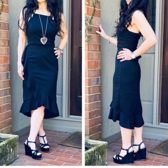 Mod Me Over Dresses & Skirts - Black Sleeveless Ruffle Trimmed High Low Midi NEW